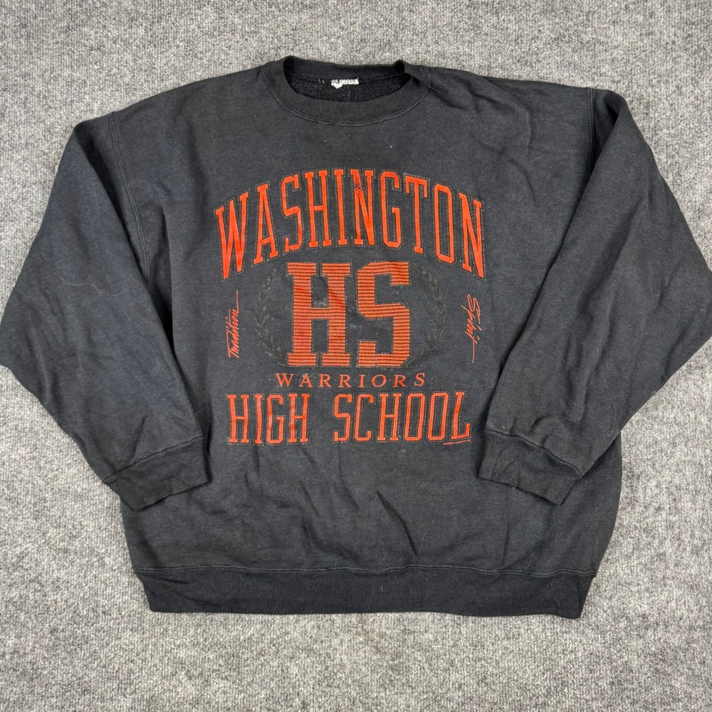 Vintage Sweatshirt Mens Size XL Black Washington HS Warriors Graphic Distressed